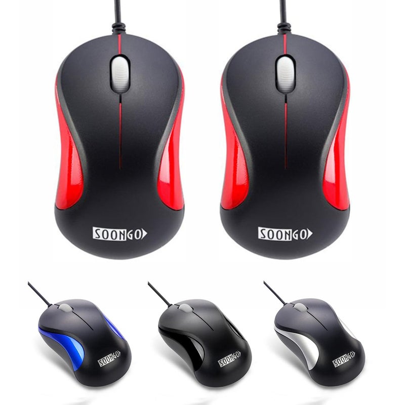 SOON GO USB Mouse 2 Pack Computer Mouse Ergonomic Optical Wired Mice for Office and Home,Compatible with Computer Laptop PC Desktop Red by SOONGO - Image 1